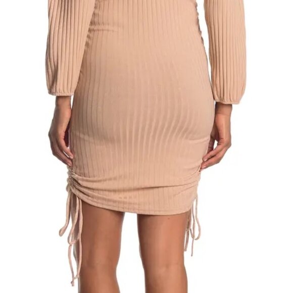 Velvet Torch Women's Khaki Ruched Ribbed Knot Long Sleeve Mini Dress SZ XL - Picture 6 of 8